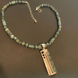 Jay King Sterling Silver Teal Apatite Rectangular Pendant Necklace w / 18"